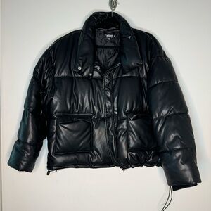 Missguided faux leather padded puffer jacket in black
